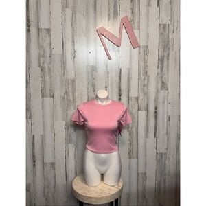 Love J Pink Ribbed Open Back Tie Crop Top – Size M